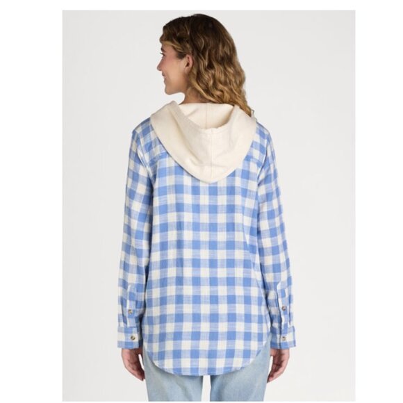 Time and Tru Women's Hooded Flannel Button Down Shirt with Long Sleeves, Size XL - Picture 3 of 3